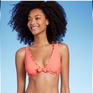 Women's Tie-Front Lettuce-Edge Underwire Bikini Top - Shade & Shore Pink 34B